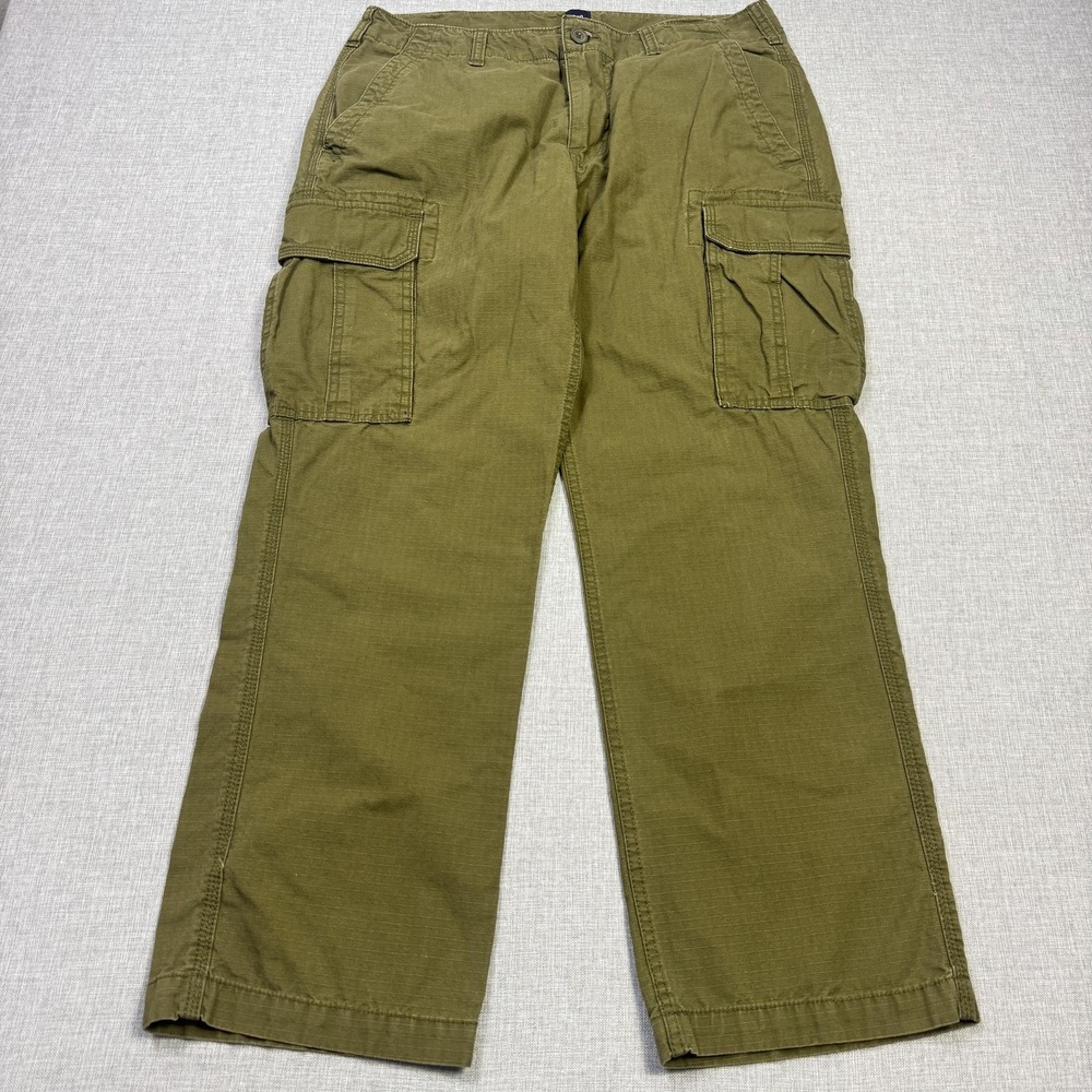 Gap Ripstop Military Cargo Pants‎ Mens 34x28 Green Cotton Straight Leg Army